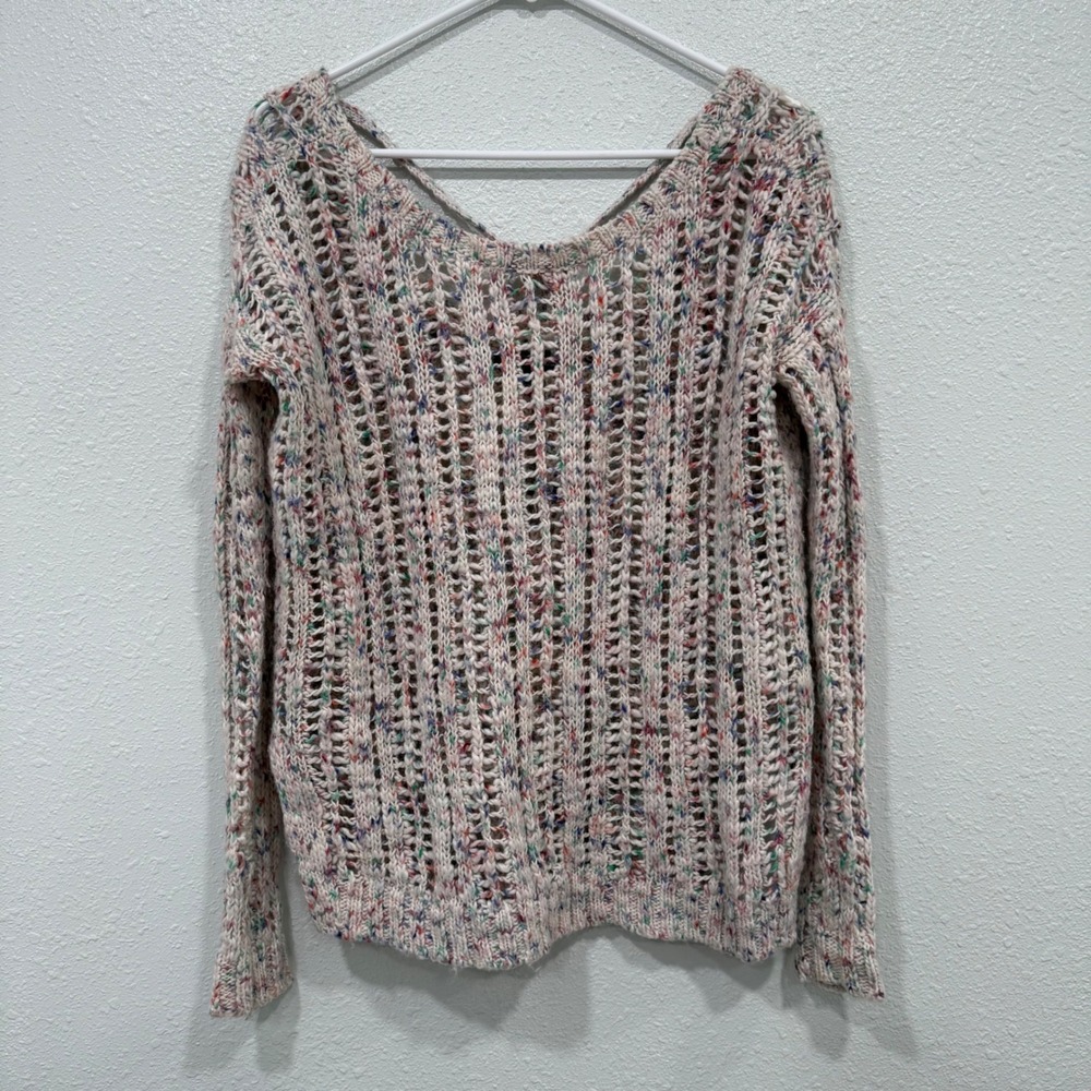 American Eagle Confetti Open Knit Sweater Cream‎ Multi Wool Alpaca XS Womens